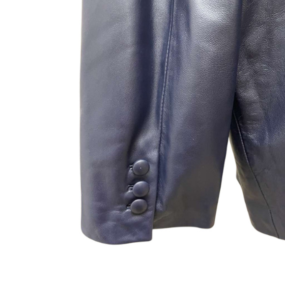 Terry Lewis Navy Blue Leather Blazer Jacket Coat 3X Plus Size 100% Genuine - Picture 8 of 10